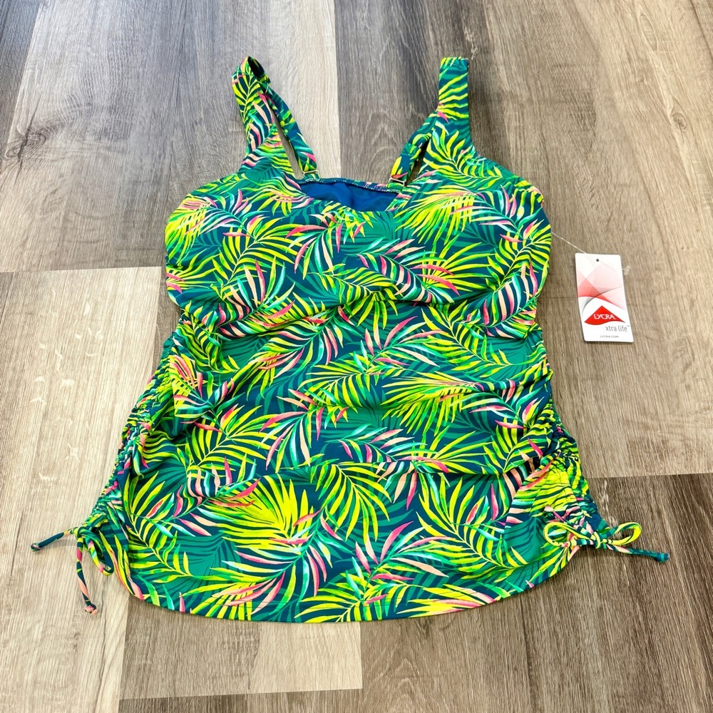 NWT Lands' End Tankini Swim Top Womens 6D V-neck Cinch Underwire Tropical Beach